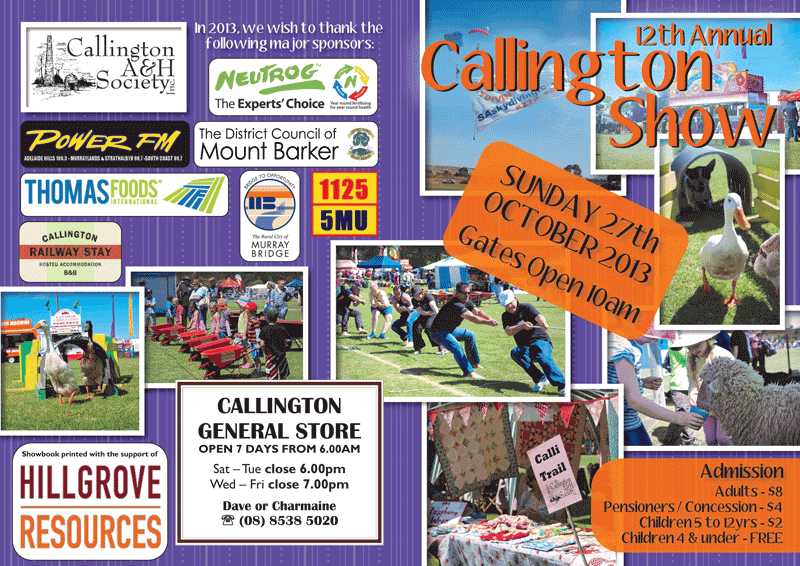 Th Annual Callington Show October Play Go Adelaideplay