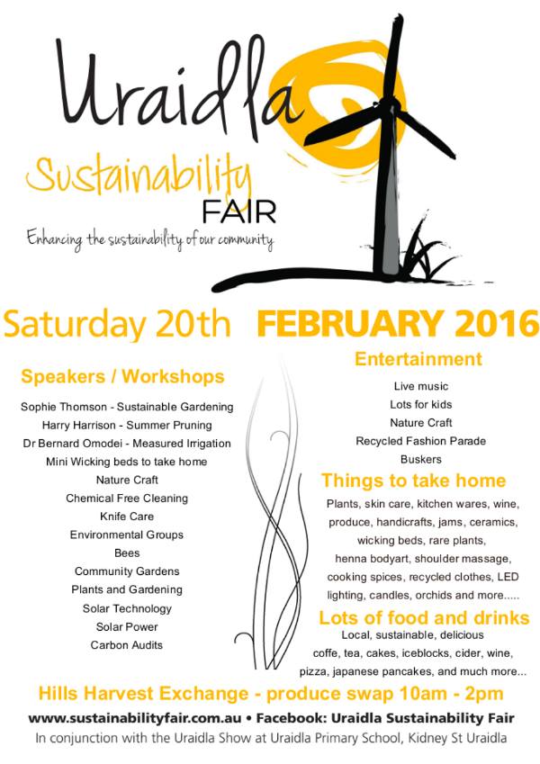 Uraidla Sustainability Fair 20 Feb 2016 What's on for Adelaide