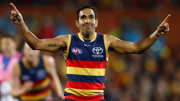 ADELAIDE, AUSTRALIA - SEPTEMBER 10: Eddie Betts of the Crows celebrates a goal during the 2016 AFL First Elimination Final match between the Adelaide Crows and the North Melbourne Kangaroos at the Adelaide Oval on September 10, 2016 in Adelaide, Australia. (Photo by Adam Trafford/AFL Media)