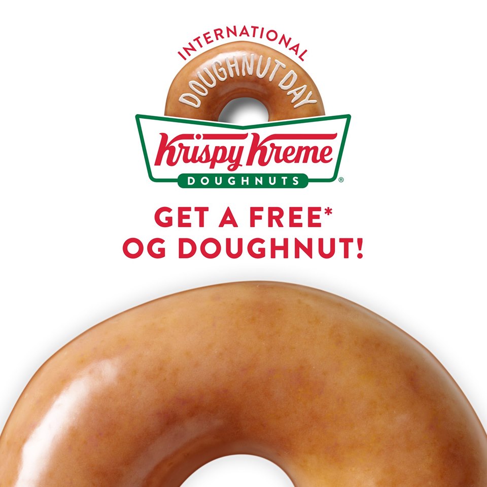 Free Krispy Kreme Doughnuts International Doughnut Day 2 June