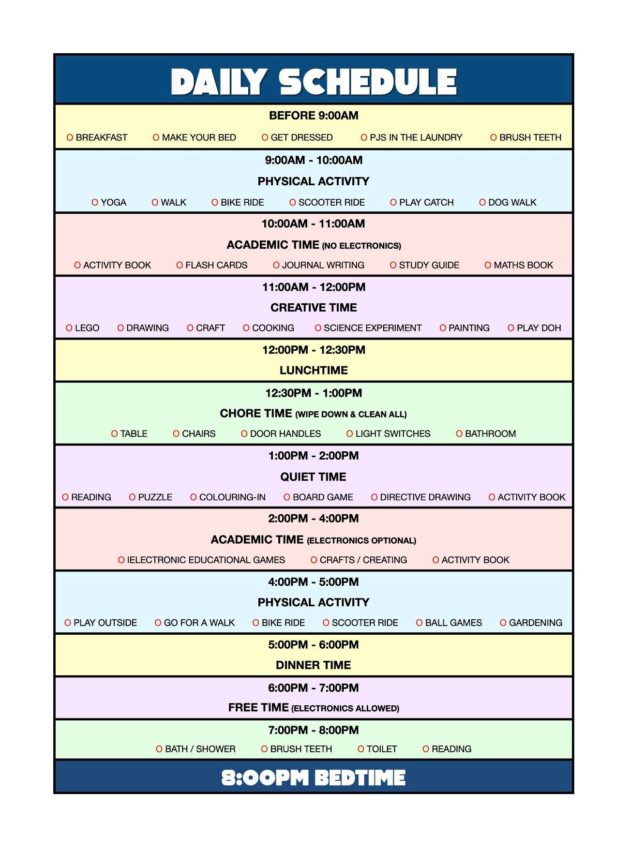 daily schedule planner for kids