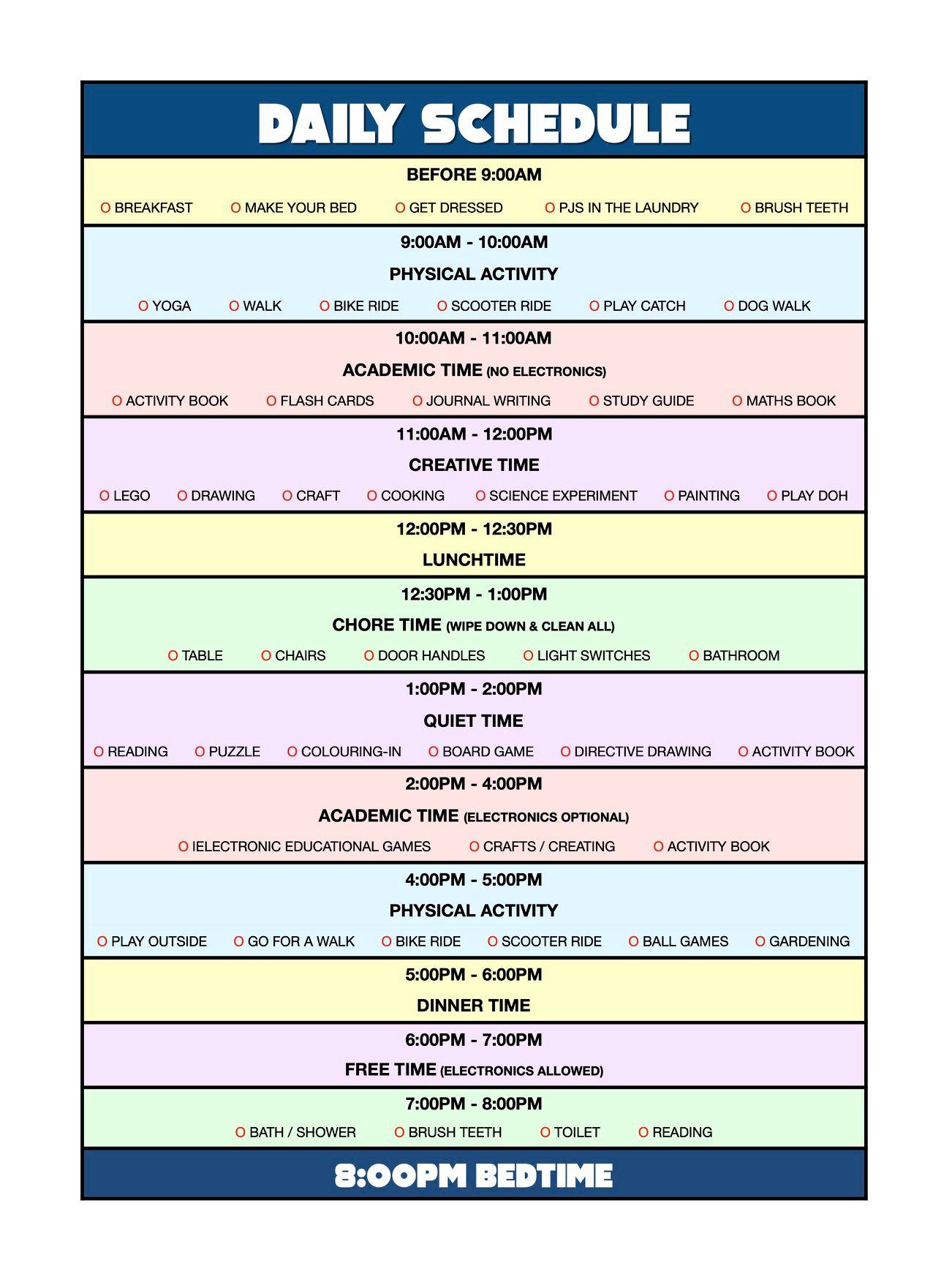 daily schedule with clock for kids