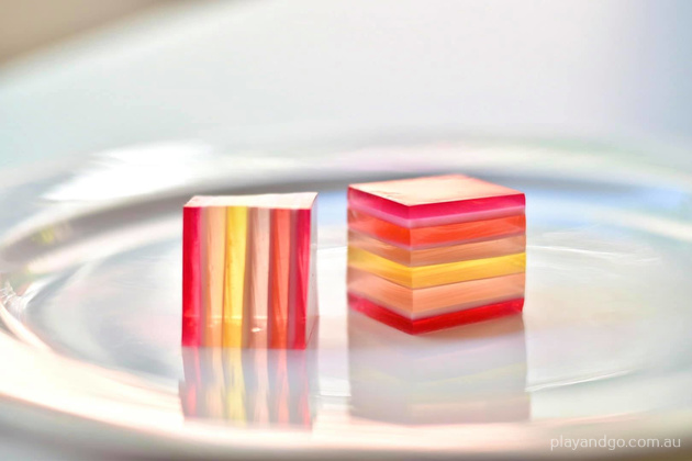 rainbow layered jelly squares