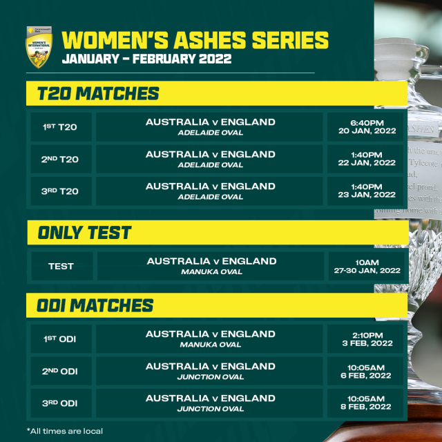 Commonwealth Bank Women’s Ashes Series Australia v England Adelaide