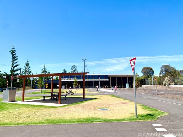 Road Safety Centre at West Beach Parks, mock roadway, shade shelter