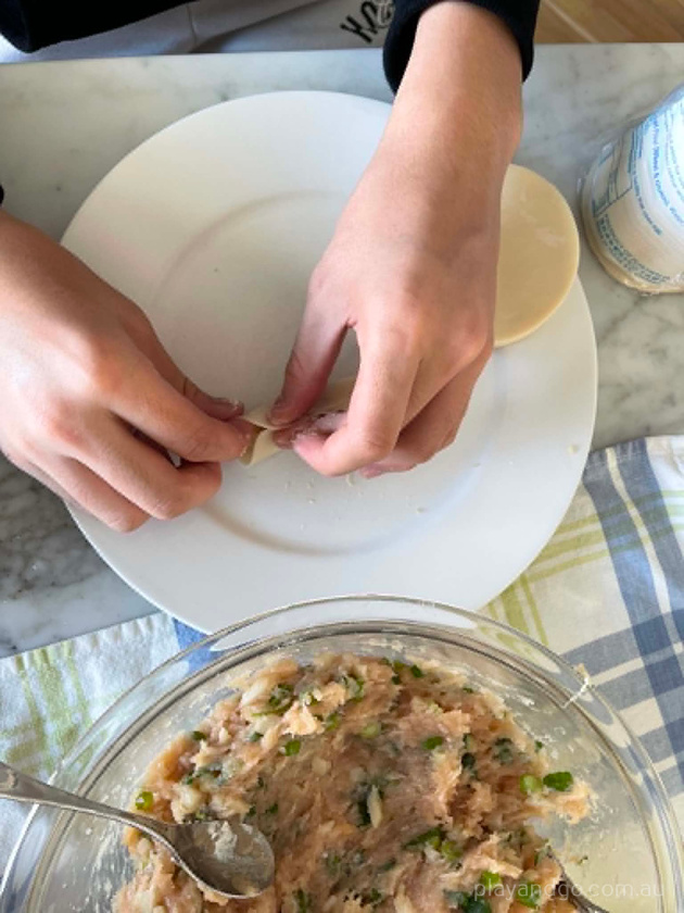 chicken dumplings making
