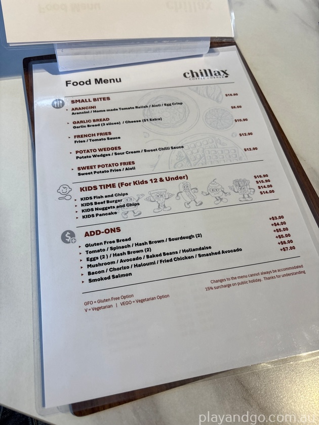 chillax coffee menu