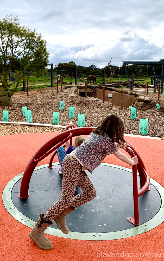 Monarto Zoo, elephants, playground