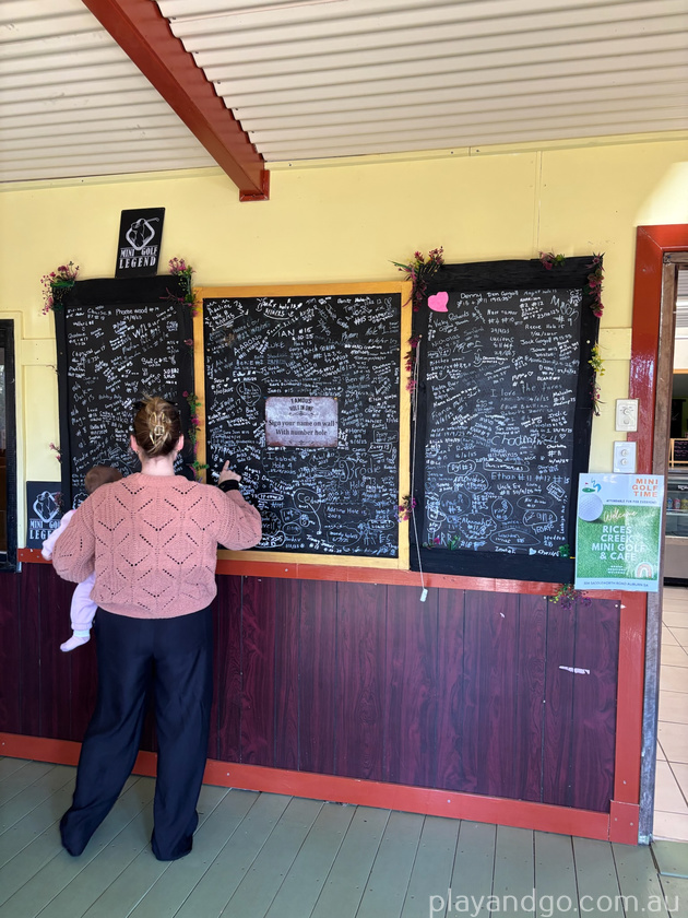 rices creek mini golf blackboard