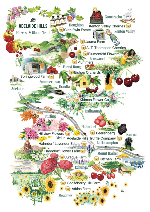 Adelaide Hills Harvest & Bloom Trail_A4_Map